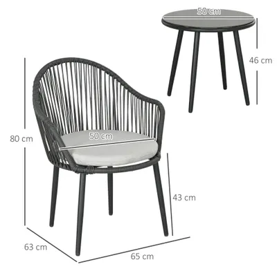 Image de Ensemble de table et chaises - Ensemble de table d'extérieur - Ensemble de mobilier de balcon - Ensemble de table de jardin - Mobilier de jardin - Structure en acier - Inclut des coussins gris