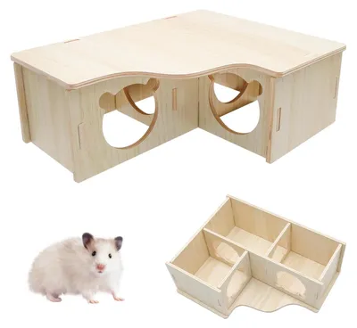 Immagine prodotto di Casetta per criceti Casa per criceti a tre stanze - Legno naturale - 22,5 x 17,8 x 8 cm - Naturale