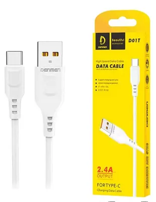 Image de Câble denmen d01t usb type-c 1 mètre blanc 2.4a