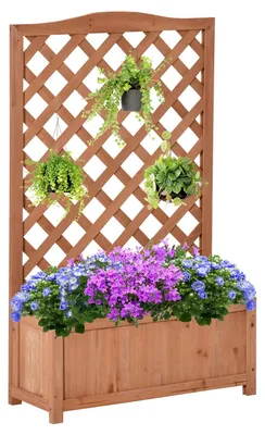 Image de Jardinière avec treillis - Jardinière en bois - Pour plantes grimpantes - 70 × 28 × 117 cm - Marron