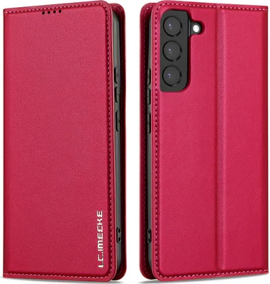Immagine prodotto di Custodia magnetica in pelle flip per Samsung Galaxy S21 FE 5G, con slot per schede e funzione stand Rosso
