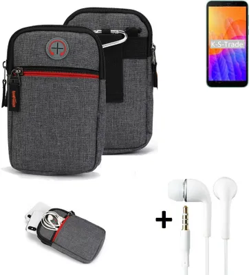 Produktbild von K-S-Trade Gürteltaasche + Kopfhörer kompatibel mit Huawei Y5p Handy Tasche Holster Schutz Hülle Handy Hülle grau Zusatzfächer 1x