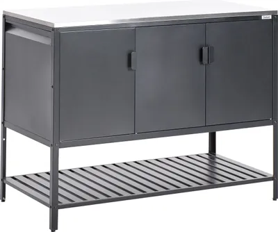 Produktbild von BELIANI Outdoor-Küchenschrank Schwarz Stahl 120 x 60 x 93 cm mit Edelstahlplatte Modern für Garten Draußen Außenbereich Outdoor-Küchenmöbel