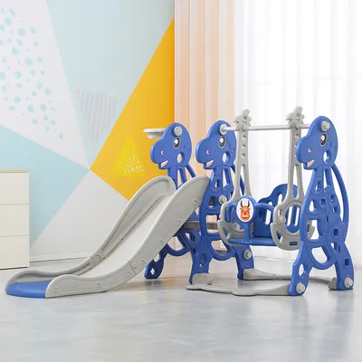 Produktbild von QEENTOE Klettergerüst Kinder Freistehende Indoor 4 in 1, Kinderrutsche Basketballkorb Kinder Rutsche, Gartenrutsche Spielzeugrutsche 175x140x105cm