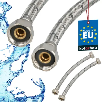Immagine prodotto di KOTARBAU® 2 Pezzi Tubo Flessibile per Rubinetto 1/2“ x 1/2“ Rivestito in Acciaio Inox 20 cm Tubo Flessibile per Rubinetto Cucina Argento