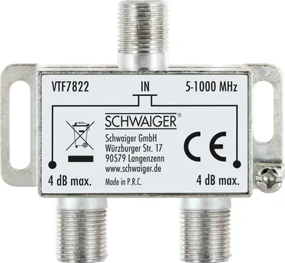 Produktbild von Verteiler TV 2-fach für Antennen- und Kabelanlagen 4 dB