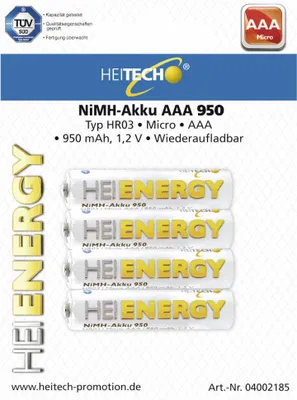 Produktbild von Heitech Batterien HEIENERGY NiMh-Akku AAA Micro 950, 4er Packung