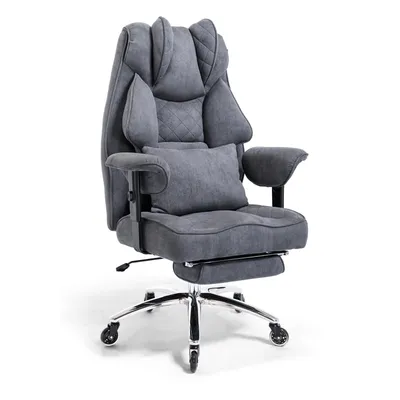 Produktbild von Ergonomischer Bürostuhl aus Stoff mit Fußstütze, Lendenkissen, gepolsterten Armlehnen, höhenverstellbar, 360° drehbar, Grau