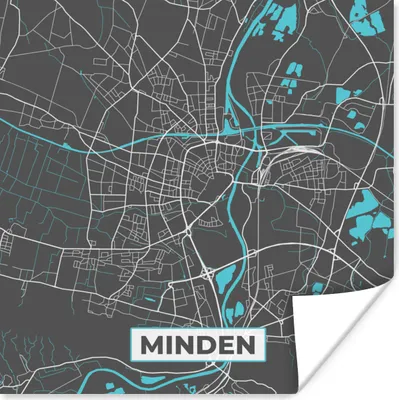 Produktbild von MuchoWow® Poster Minden - Stadtplan - Blau - Karte - Deutschland 100x100 cm - Babyzimmer