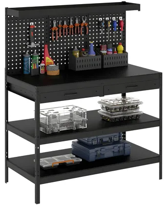 Produktbild von HOMCOM Werkbank 122 x 61 x 156 cm Arbeitstisch mit Lochwand, 2 Schubladen