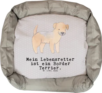 Produktbild von Mr. & Mrs. Panda Hundekörbchen Border Terrier Lebensretter - Grau Pastell - Geschenk, Valentinstag, Vatertag, Ruheplatz, Hund, Muttertag, Weihnachten