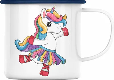 Produktbild von Trendation - Einhorn Emaille Tasse Geschenk Mädchen Tochter Einhörner Grafik Pferde Reiterin Geschenkidee Frau Mama (Blau)