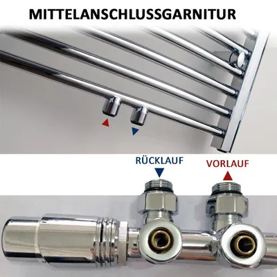 Produktbild von Anschlussgarnitur für Mittelanschluss bei Heizkörpern - Eckausführung für Wandanschluss - Thermostat für Heizkörper - Farbe wählbar , Farbe:Chrom