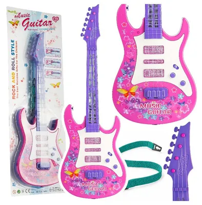Zdjęcie produktu dla Elektroniczna gitara dla dzieci Malplay, 53 cm, z podświetleniem LED, dźwiękiem, paskiem do noszenia, przeznaczona dla dzieci od 3 roku życia, idealna jako prezent