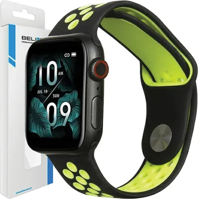 Produktbild von Beline Apple Watch Sport Armband Silikon 42/44/45/49Mm Schwarz/Limette