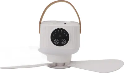 Obrázek produktu pro Stropní ventilátor s USB napájením a světlem Funkce časování 4 rychlostí 7200mAh Baterie s dálkovým ovládáním Campingový stropní ventilátor pro venkovní stan Bílý