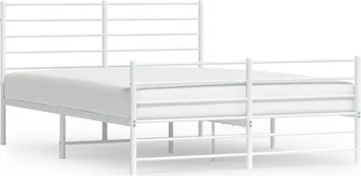Zdjęcie produktu dla Metalowa Rama Łóżka Z Wezgłowiem I Zanóżkiem, Biała, 135X190 Cm Lumarko!