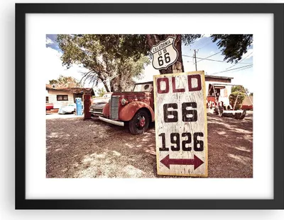 Produktbild von Gerahmtes Poster - Schwarzer Rahmen - Straße alt 66 USA - 40x30 cm - Wand Bild - Wanddeko - Wandbilder - Kunstposter - Wandposter - Bilderrahmen - Bilder - Kunstdruck - Wandbild - P2BAA40x30-3562