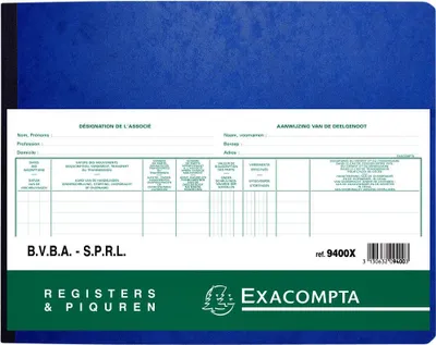 Zdjęcie produktu dla Exacompta - Rejestr Piqure Aktionär BVBA/ SPRL 320 x 240 mm 80 arkuszy zielony