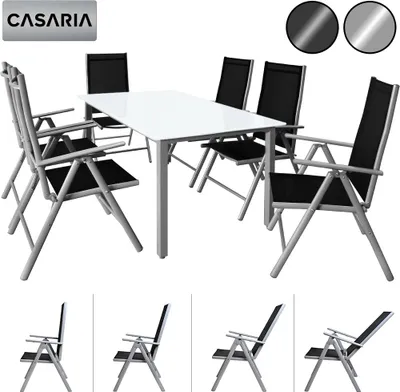 Image de CASARIA® Salon de jardin aluminium 6 personnes table 150x90cm résistant aux intempéries pliable terrasse ensemble de jardin blanc anthracite Bern