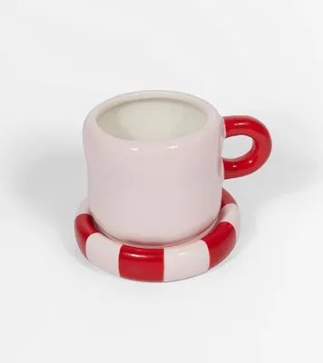 Immagine prodotto di Tazza Love con piattino in Vetroceramica rosa e rossa, dipinta a mano