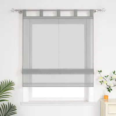 Produktbild von Delien Raffrollo mit Schlaufen Voile Uni Panneaux Küche Gardinen Modern Wohnzimmer Schlaufenrollo Grau BxH 140x140cm