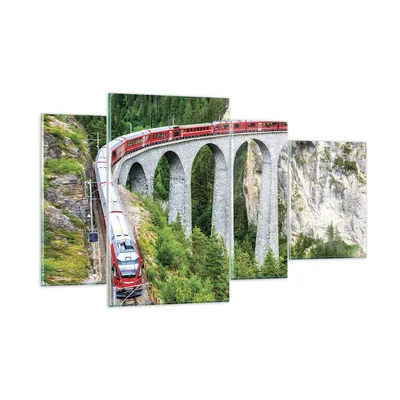 Produktbild von Bilder auf glas - 4 Teile - Viadukt Landwasser Zug - 120x70cm - Glasbilder - Wandbilder - Bilder - zum Aufhängen bereit - Wanddekoration aus Glas - Glas Bilder - Wandbild auf Glas - GDL120x70-4605