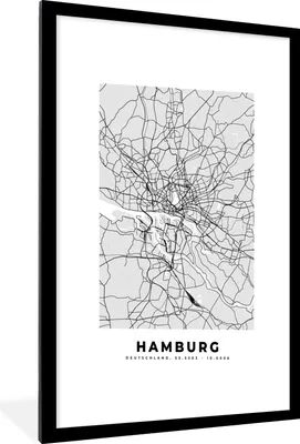 Produktbild von MuchoWow® Gerahmtes Poster Karte - Deutschland - Hamburg - Karte - Stadt 60x90 cm - Poster mit Schwarzem Bilderrahmen Wandposter Rahmen Foto Bilder - Dekoration - Wandposter Wohnzimmer - Hochwertig