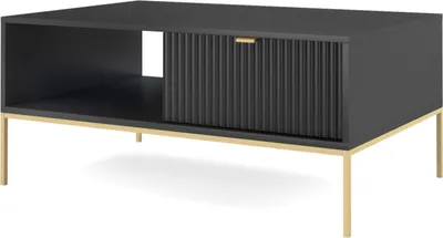 Image de DomoHome Elégante table basse Nova - avec accent doré, tiroir moderne en MDF et pieds métalliques dorés, design minimaliste, couleur : noir, taille : 104x104x46 cm