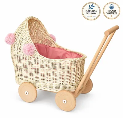 Productafbeelding van Wieg voor poppen, van wilg, met kussen en dekentje, wit, 62 x 45 cm