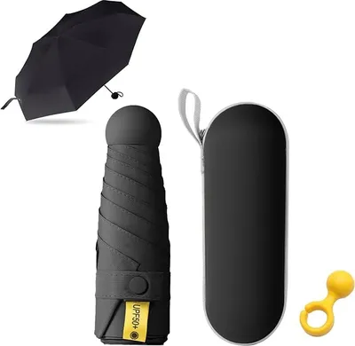 Produktbild von Mini Regenschirm mit Etui, 8 Rippen Faltbarer Reise Taschenschirm 290g, Windfest UV Schutz Ultraleicht Regenschirm Klein für Sonne Regen Herren und Damen Reise