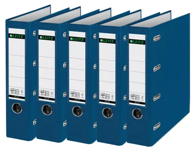 Produktbild von Leitz Plastik-Doppelordner mit zwei Mechaniken, 5er Pack, A4, Blau, 8,2 cm Rücke