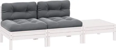 Image de vidaXL Ensemble salon de jardin 3 pièces avec coussins blanc pin massif