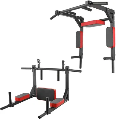 Produktbild von Multifunktionale Trainingsstation - Wandmontierte Klimmzugstange und Dipstation - Titanstahl - Heim-Fitnessstudio