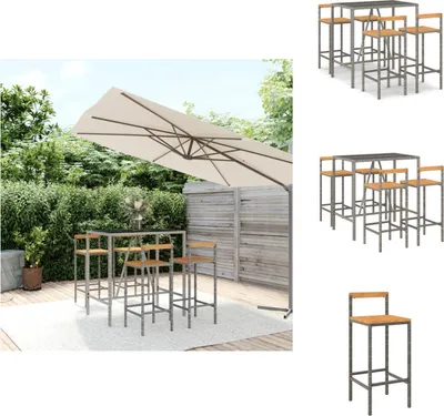 Produktbild von vidaXL 5-tlg. Gartenbar-Set Grau Poly Rattan & Massivholz Akazie - Gartenmöbel-Sets