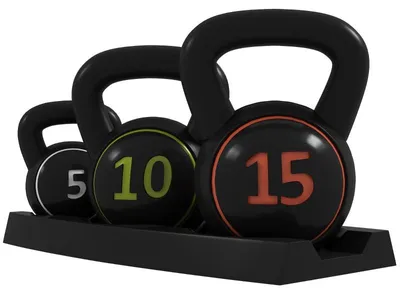 Immagine prodotto di Set di kettlebell da 3 pezzi, con pesi da 2,2/4,5/6,8 kg, con rivestimento imbottito | Colore: nero | Dimensioni: 50x22x4 cm