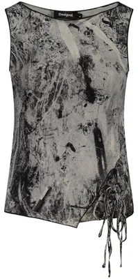 Produktbild von Gemustertes schwarzes Damenshirt mit Rundhalsausschnitt und Kontrastdetails