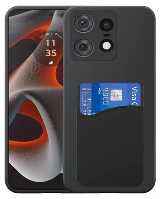Zdjęcie produktu dla Etui na telefon Motorola Edge 50 Pro z silikonowym uchwytem na kartę - elastyczne etui na tył z silikonu TPU z silikonowym uchwytem na kartę - czarne - Smartphonica
