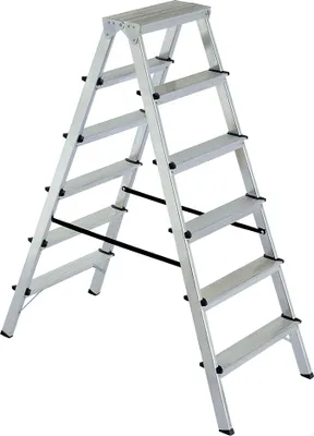 Produktbild von Alu-Doppelleiter, 2x 6 Stufen, Zusammenklappbar, Tragkraft 150 kg, Höhe 1300 mm
