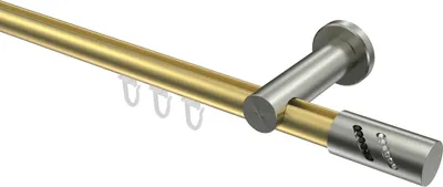 Produktbild von Interdeco Innenlaufstange / Gardinenstange mit Innenlauf Messing-Optik / Edelstahl-Optik, Typ Platon Zoena (Glitzerzylinder), 20 mm Ø 1-läufig, 600 cm