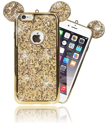 Produktbild von Apple iPhone 6 6S Handy Hülle von NALIA, Glitzer Back Cover Case mit Maus Ohren Gold