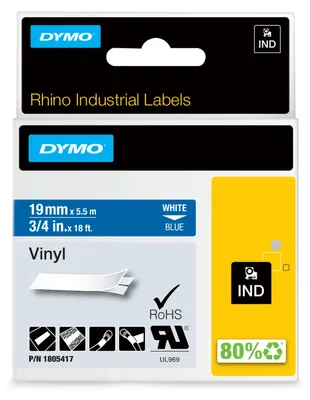 Immagine prodotto di Dymo 1805417 Nastro per scrittura in vinile DYMO RHINO bianco/blu, 19 mm x 5,5 m