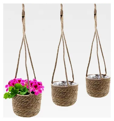Produktbild von Seegras Blumenampel 3er Set Natur - 23/20/17 cm - Dekokorbset zum Hängen