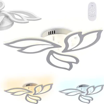 Produktbild von XINZI 60W LED-Deckenleuchte – Moderne Dimmbare mit Fernbedienung, Kreative Blumenform (Metall+Acryl Blütenblätter), Ideal für Wohnzimmer (3 Flügel)