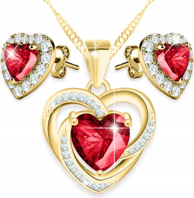 Immagine prodotto di Set di collana con cuore d'oro e orecchini con cuore rosso d'oro, ARGENTO 925