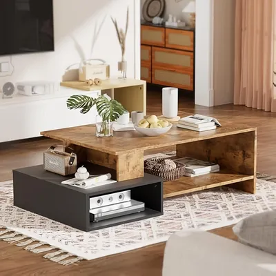 Produktbild von Beistelltisch – Couchtisch – Sofentisch – Nachttisch – Holz – 105x35x60 cm – Retro, Schwarz