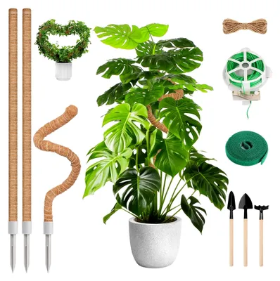 Produktbild von Monstera Rankhilfe 3 Stück, 120 cm & 60 cm Moosstab mit Zubehör, Biegsamer Handgefertigter Kokosstab, Pflanzenstütze für Zimmerpflanzen