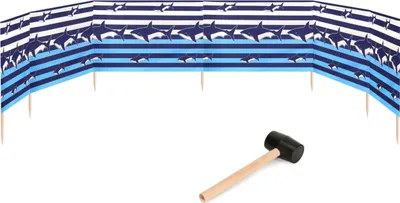 Produktbild von Garronda Strand Windschutz Sichtschutz 8m lang plus Gummihammer GAEX001 (Streifen/Haie, 8 m)