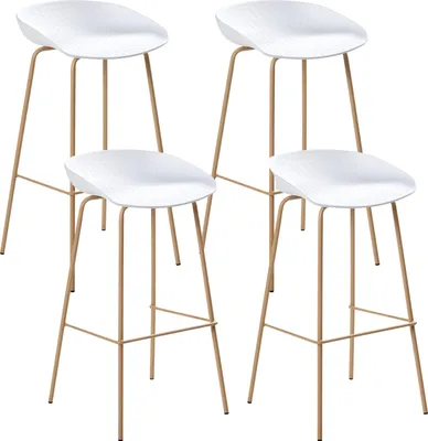 Produktbild von BELIANI Set aus 4 Barstühle weiß Kunststoffgestell Eisenbeine in Holzoptik für den Essbereich