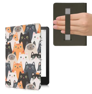 Produktbild von kwmobile Klapphülle kompatibel mit Amazon Kindle Paperwhite 11. Generation 2021 Hülle - Flipcase für Kindle Paperwhite Hülle mit Handschlaufe - Katzen